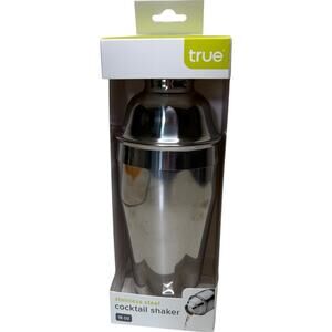True Stainless Steel Cocktail Shaker 18oz w/ Strainer & Jigger Cap Bar Tool New